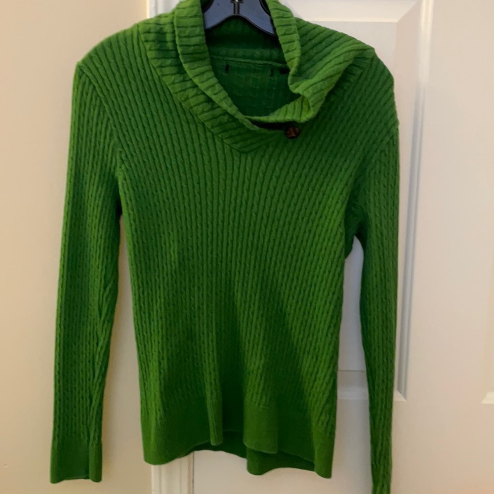 Green cable knit sweater